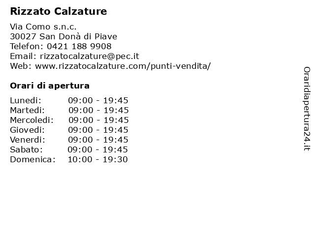 Orari di apertura Rizzato Calzature Via Como